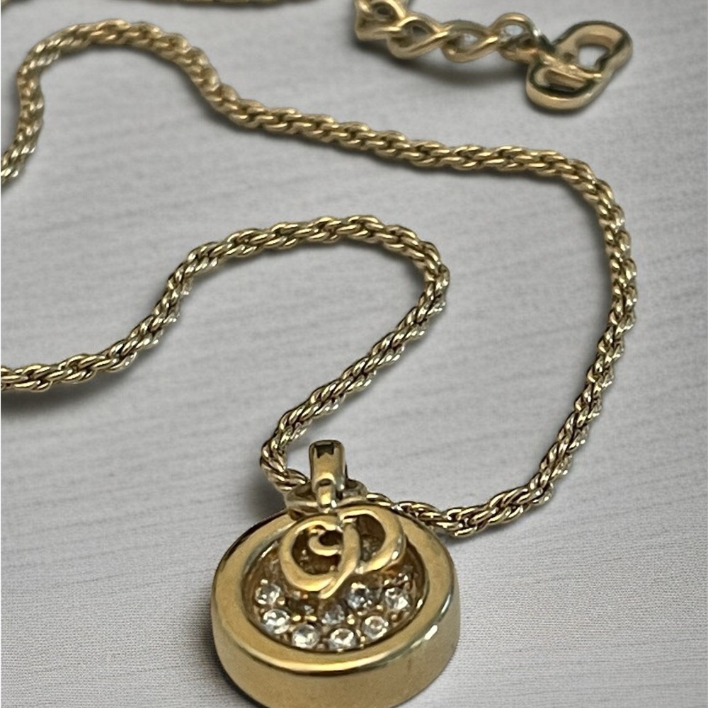 Vintage Dior Necklace – Gold CD Logo Charm with Rhinestone Pendant - Picture 9 of 17